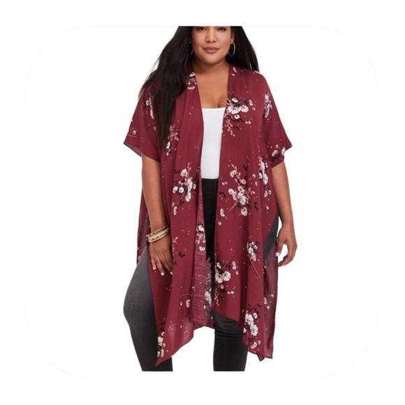 torrid Sweaters - 2/$20 Torrid 1X/2X burgundy floral Gauze Duster Kimono
